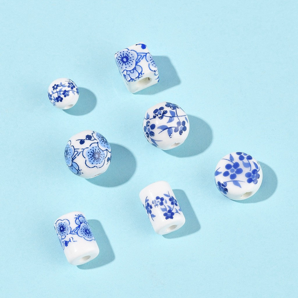 56pcs Handmade Porcelain Beads in Blue and White